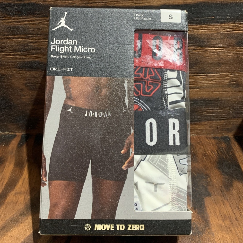 JORDAN Flight Micro Dri-Fit Boxer Briefs 2 Pack Black Red Men's Sz S (28-30) NEW